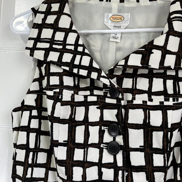 Talbots Size 12 Corduroy Stretch Button Down Front Midi Dress Geometric White - Picture 2 of 8